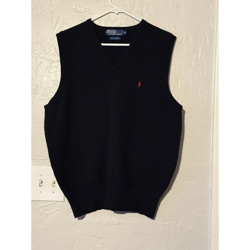 Polo Ralph Lauren Sweater Vest Mens XLarge Black 100% Lambs Wool